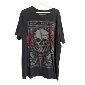 Wornstar Mens Skull Rosary Graphic T-Shirt Black Rock N Roll Heavy Metal Tee 2XL